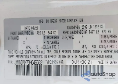 2021 Mazda Mx-5 Miata Rf Grand Touring z USA, uszkodzony, nr VIN JM1NDAM73M0456281